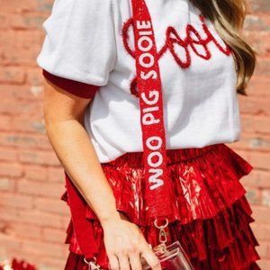 WOO PIG SOOIE University of Arkansas beaded purse strap | Arkansas beaded strap